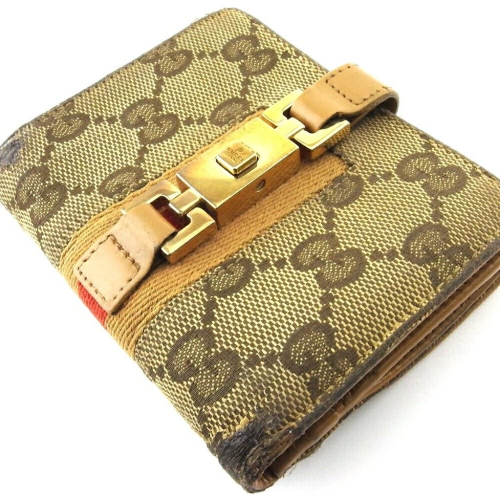 GUCCI Bifold Wallet Beige Brown Red Women Authentic secondhand - Picture 7 of 11